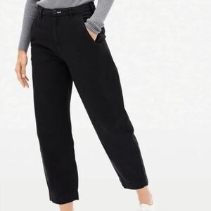 EVERLANE Curved Canvas Pants Barrel Leg High Rise Cropped Cotton Black Size 4